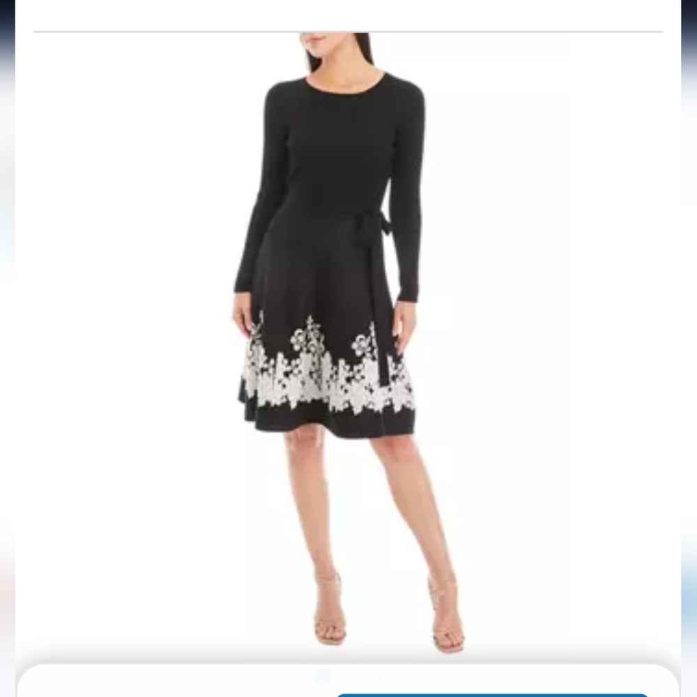 Taylor Black and White Long Sleeve Dress
